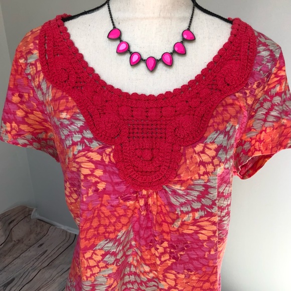 💕St. John’s Bay Pink Crochet Boho Top Size Large - Picture 1 of 5